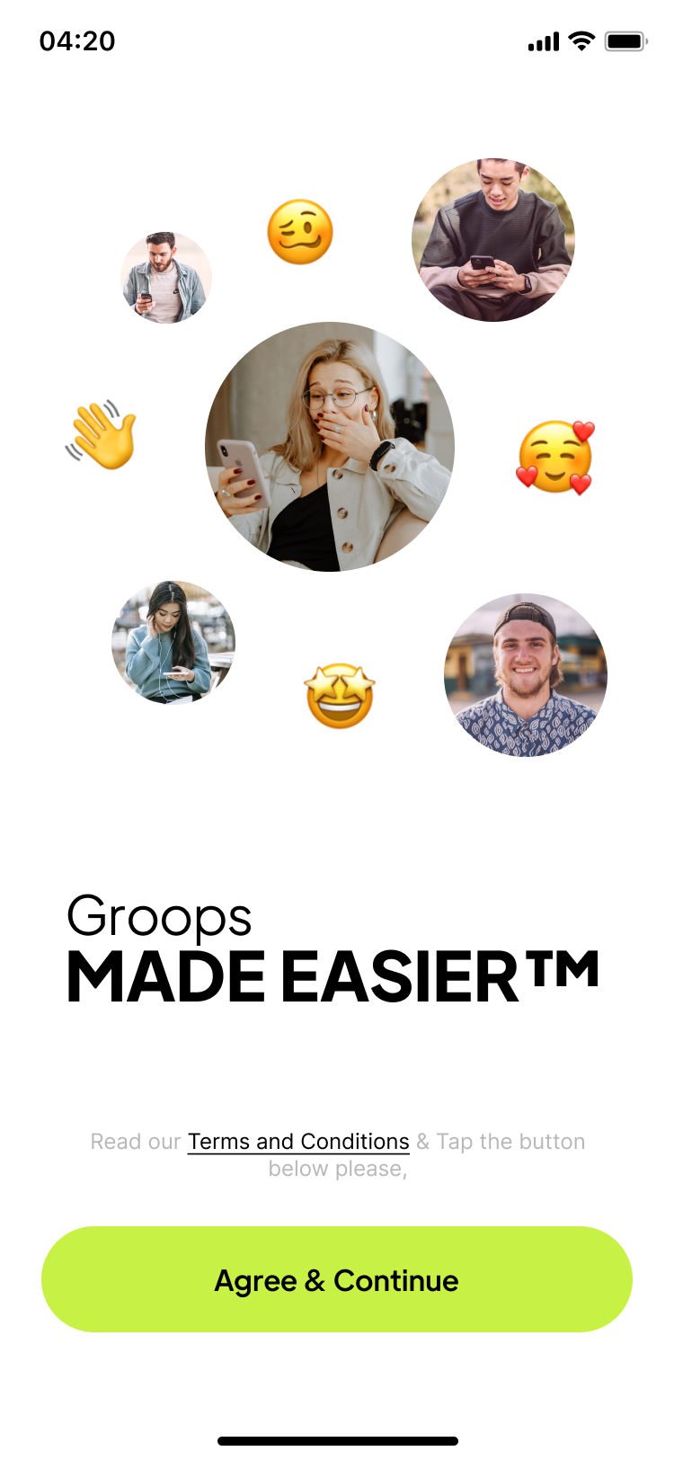 HeyGroop welcome screen